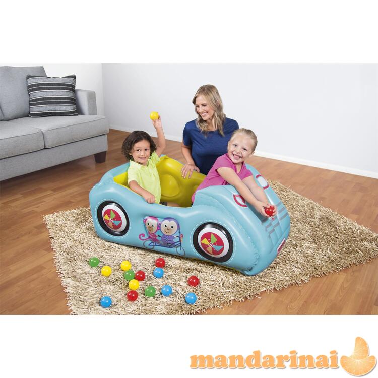 Bestway 93535 FISHER PRICE pripučiamas lenktyninis automobilis su kamuoliukais 119cm x 79cm x 51cm