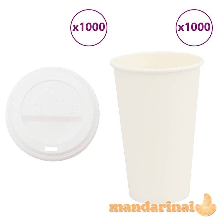 Popieriniai kavos puodeliai su dangteliais 1000 vnt 16oz 400 ml