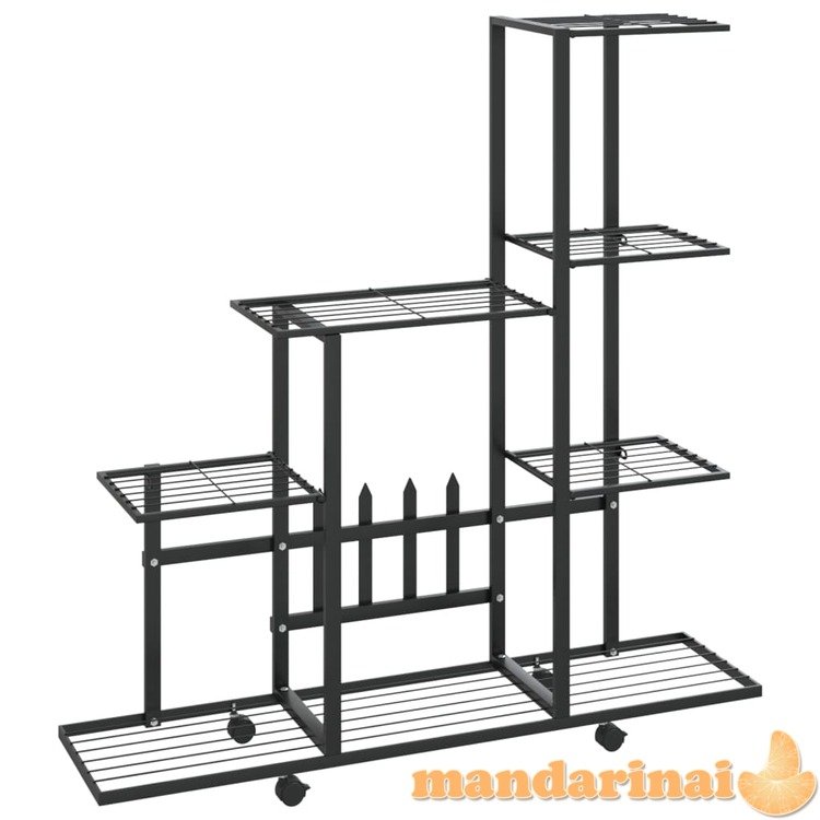 Stovas augalams su ratukais, juodas, 94,5x25x92,5cm, metalas