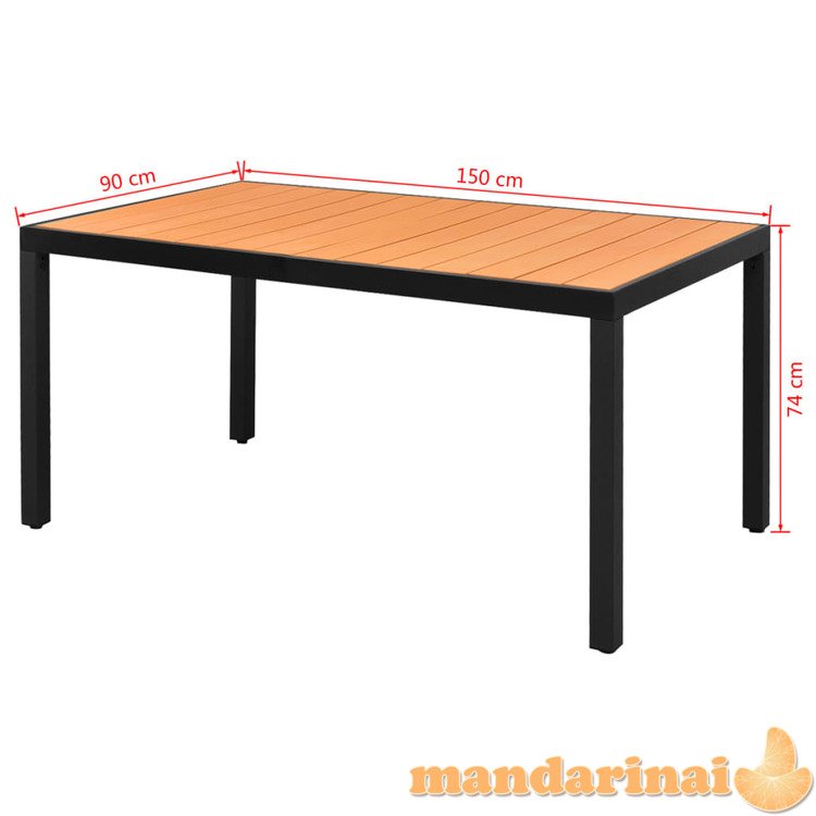 Sodo stalas, rudas, 150x90x74cm, aliuminis ir wpc