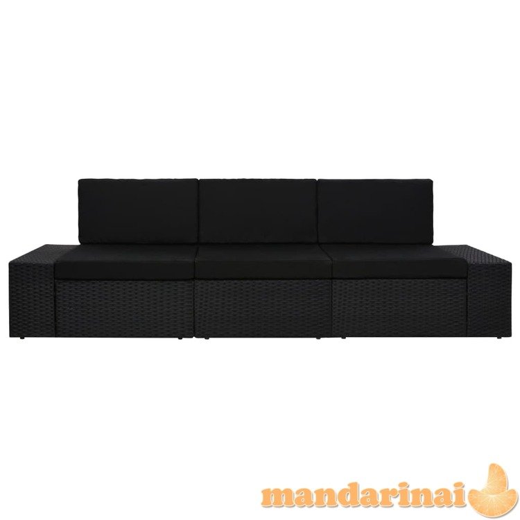 Modulinė trivietė sofa, juodos spalvos, poliratanas