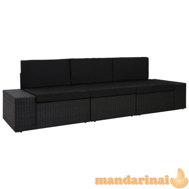 Modulinė trivietė sofa, juodos spalvos, poliratanas