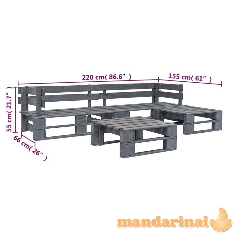 Sodo baldų komplektas iš palečių, 4 dalių, pilkas, mediena