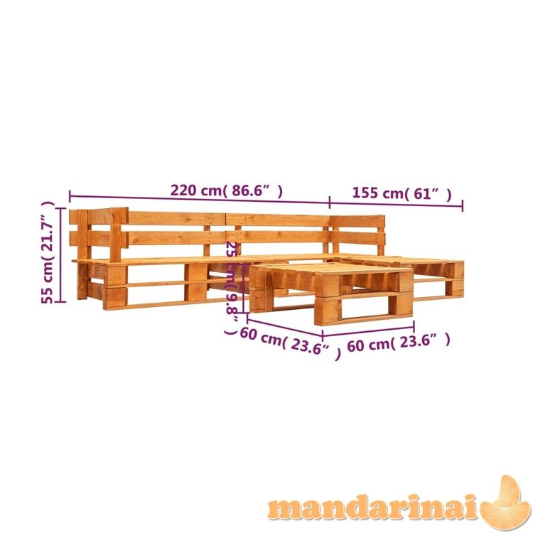 Sodo komplektas iš palečių, 4 dalių, medaus ruda, mediena