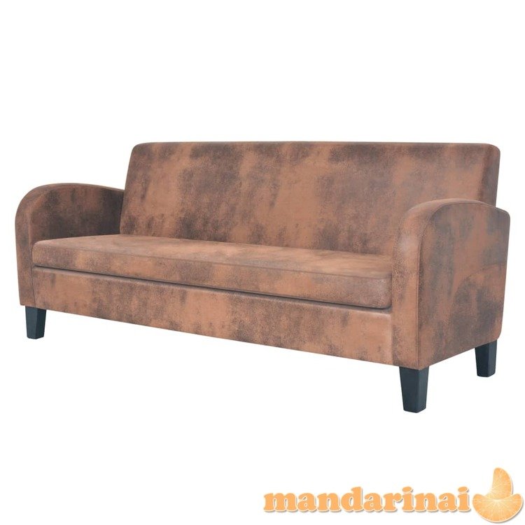 Trivietė sofa, dirbtinė zomšos oda, ruda