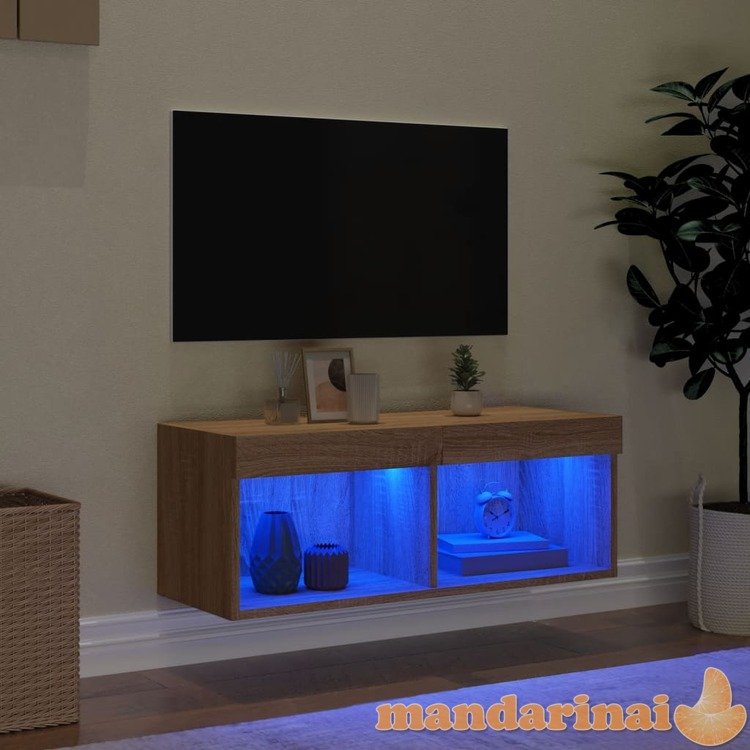 Tv spintelė su led lemputėmis, ąžuolo spalvos, 80x30x30cm