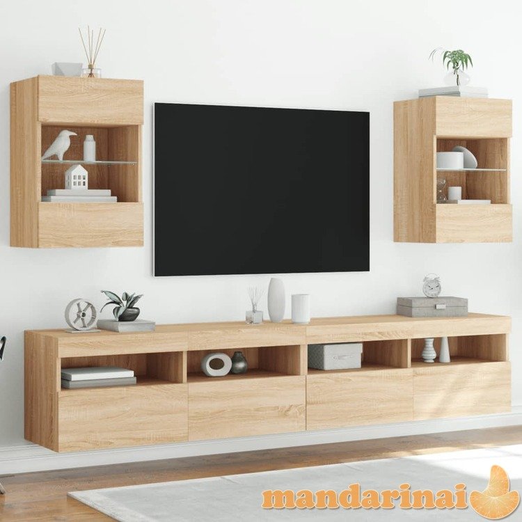 Sieninės tv spintelės su led, 2vnt., ąžuolo, 40x30x60,5cm