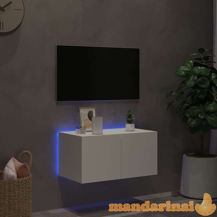 Sieninė tv spintelė su led lemputėmis, balta, 60x35x31cm