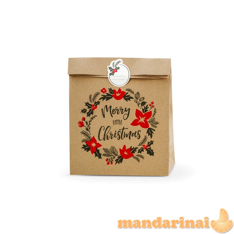 Gift bags Merry Little Christmas, kraft, 25x11x27cm (1 pkt / 3 pc.)