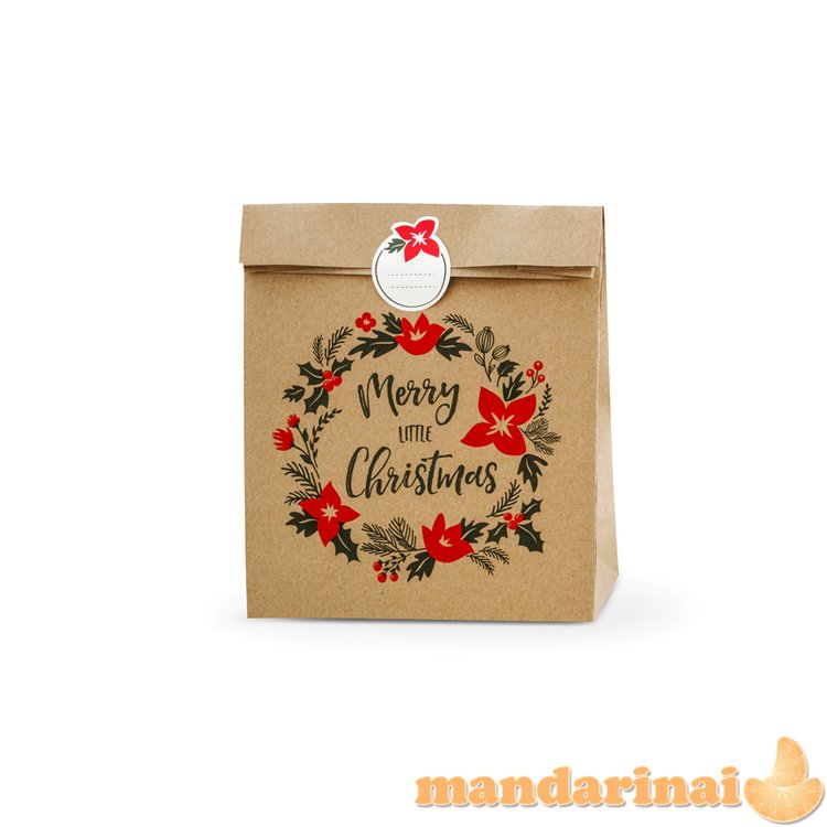 Gift bags Merry Little Christmas, kraft, 25x11x27cm (1 pkt / 3 pc.)