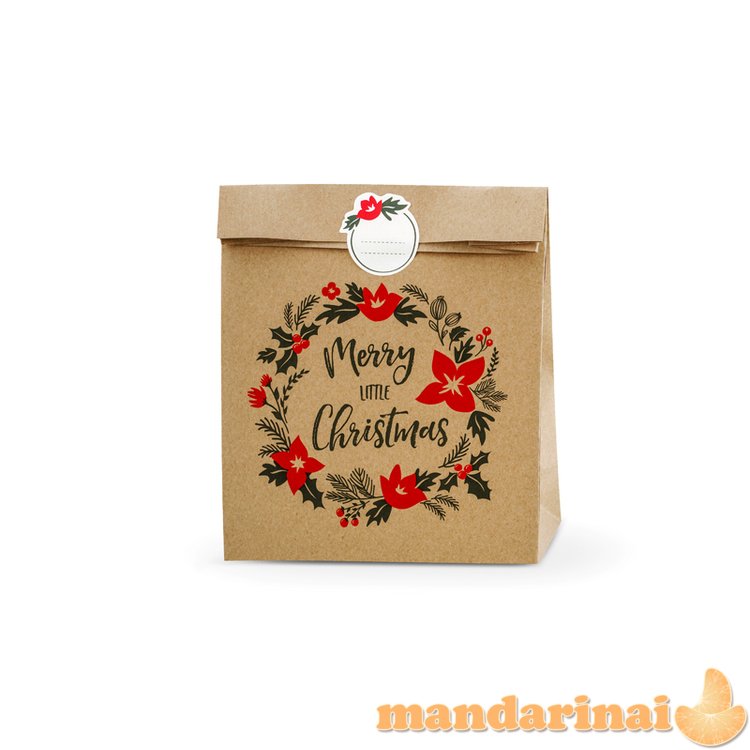 Gift bags Merry Little Christmas, kraft, 25x11x27cm (1 pkt / 3 pc.)