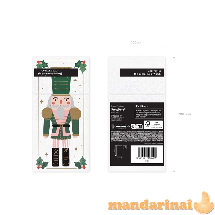 Cutlery bag Nutcracker, 10x20 cm, mix (1 pkt / 6 pc.)