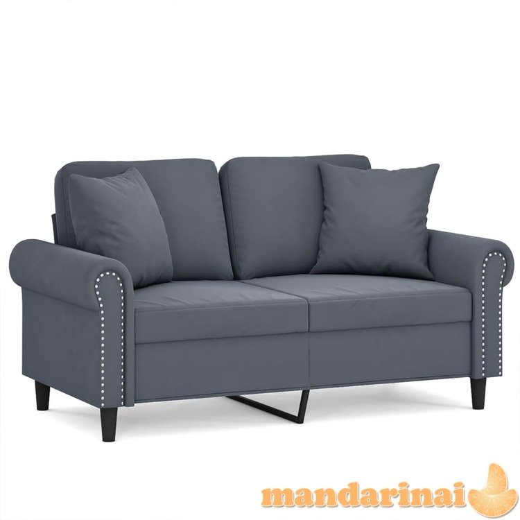 Dvivietė sofa su pagalvėlėmis, tamsiai pilka, 120cm, aksomas