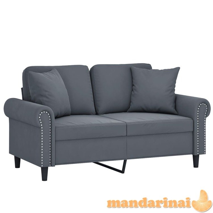 Dvivietė sofa su pagalvėlėmis, tamsiai pilka, 120cm, aksomas