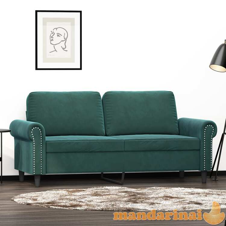 Dvivietė sofa, tamsiai žalios spalvos, 140cm, aksomas