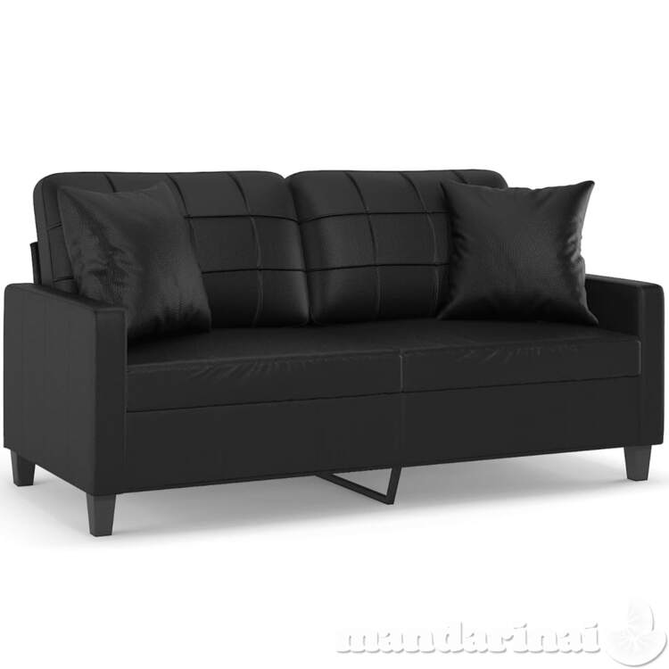 Dvivietė sofa su pagalvėlėmis, juoda, 140cm, dirbtinė oda