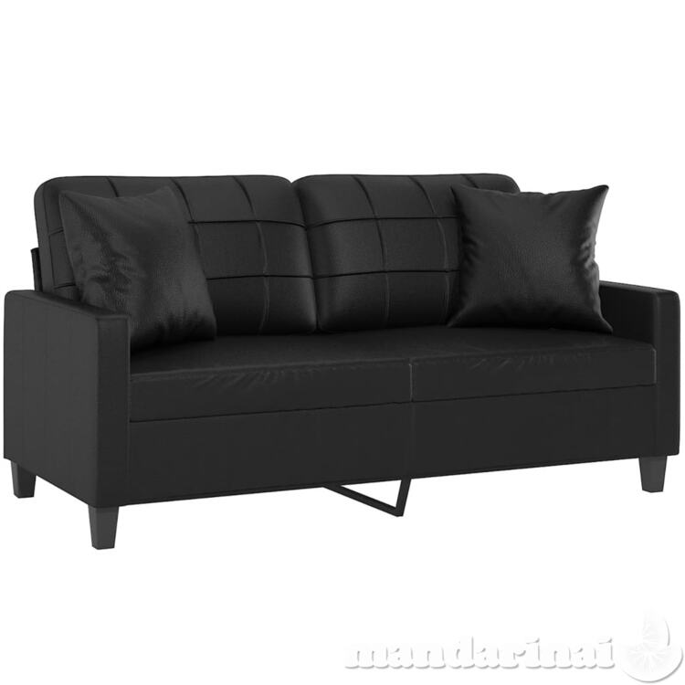 Dvivietė sofa su pagalvėlėmis, juoda, 140cm, dirbtinė oda