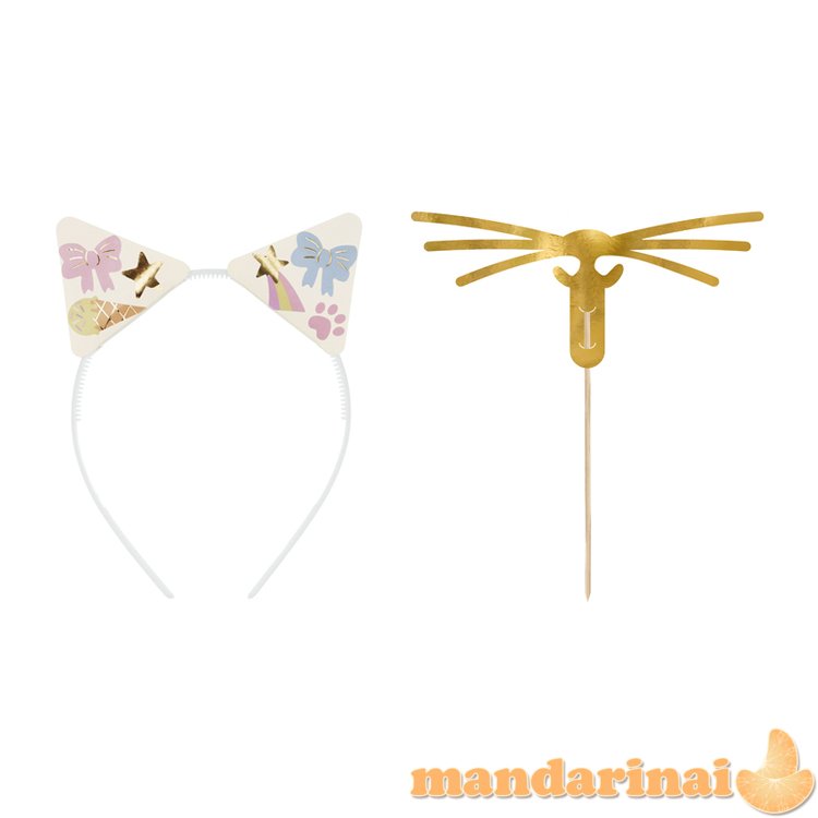 Cat Ears Headband and Mustache Set with Stickers (1 pkt / 5 pc.)