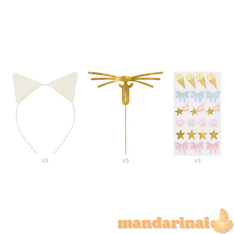 Cat Ears Headband and Mustache Set with Stickers (1 pkt / 5 pc.)