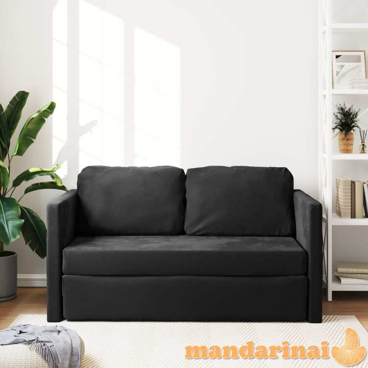 Grindų sofa-lova, 2-1, juodos spalvos, 122x204x55cm, aksomas