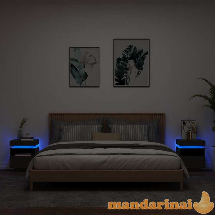 Naktinės spintelės su led, 2vnt., juodos, 40x39x48,5cm