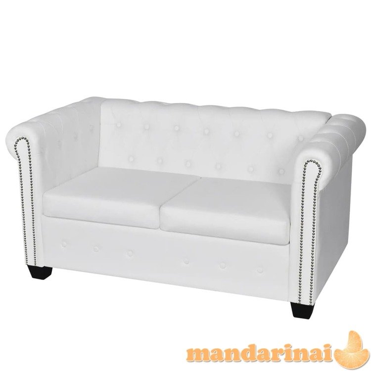 Chesterfield dvivietė sofa, dirbtinė oda, balta