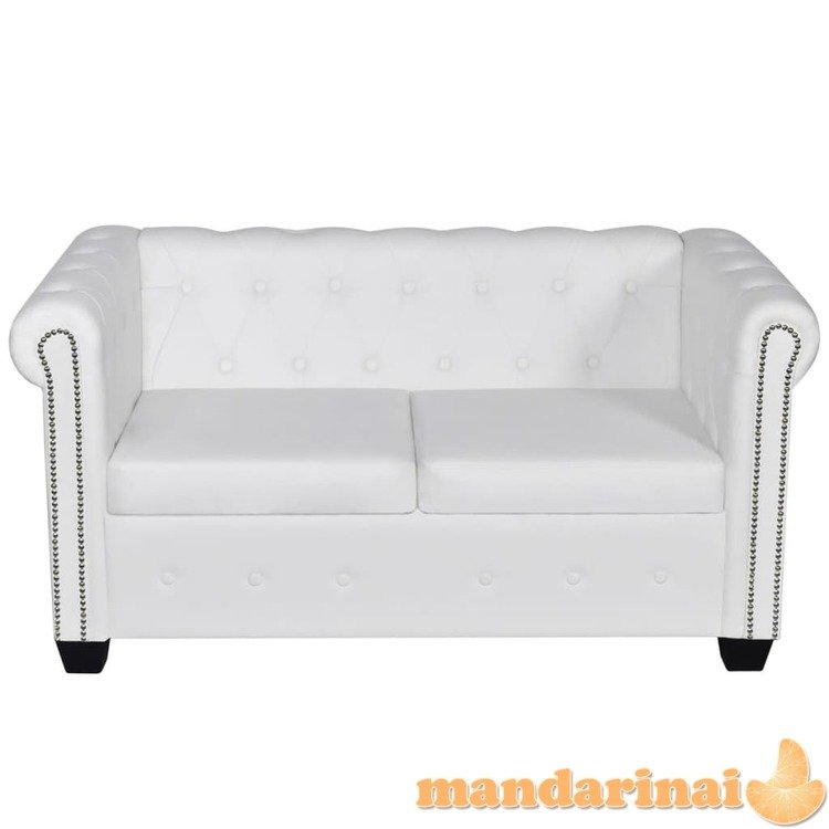 Chesterfield dvivietė sofa, dirbtinė oda, balta