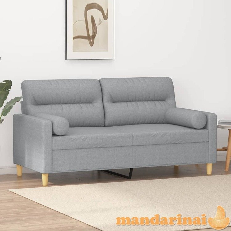 Dvivietė sofa su pagalvėlėmis, šviesiai pilka, 140cm, audinys