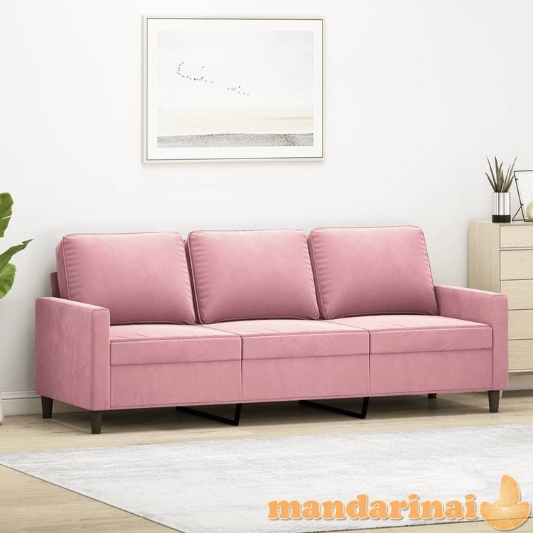 Trivietė sofa, rožinės spalvos, 180cm, aksomas