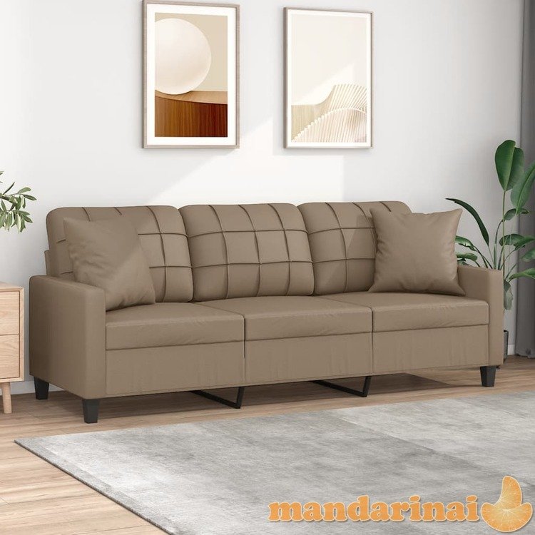 Trivietė sofa su pagalvėlėmis, kapučino, 180cm, dirbtinė oda