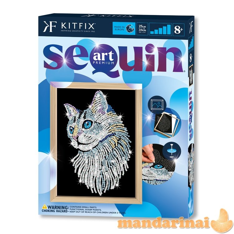 KITFIX DIY „Sequin Art“ mėlynasis rinkinys „Balta katė“