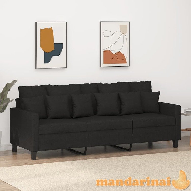 Trivietė sofa, juodos spalvos, 180cm, audinys