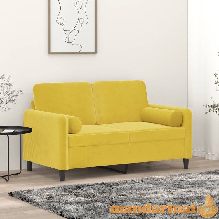 Dvivietė sofa su pagalvėlėmis, geltonos spalvos, 120cm, aksomas