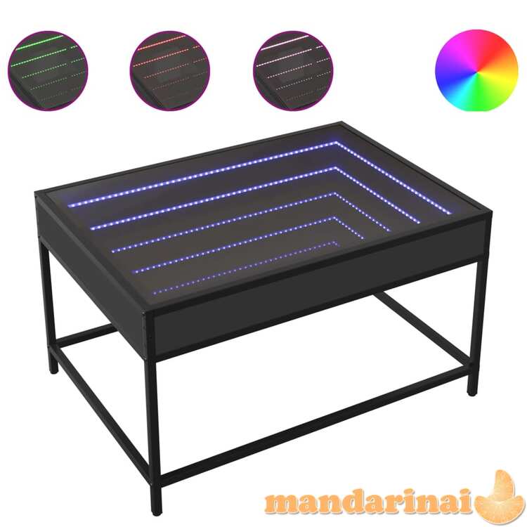 Kavos staliukas su infinity led lemputėmis, juodas, 70x50x41cm