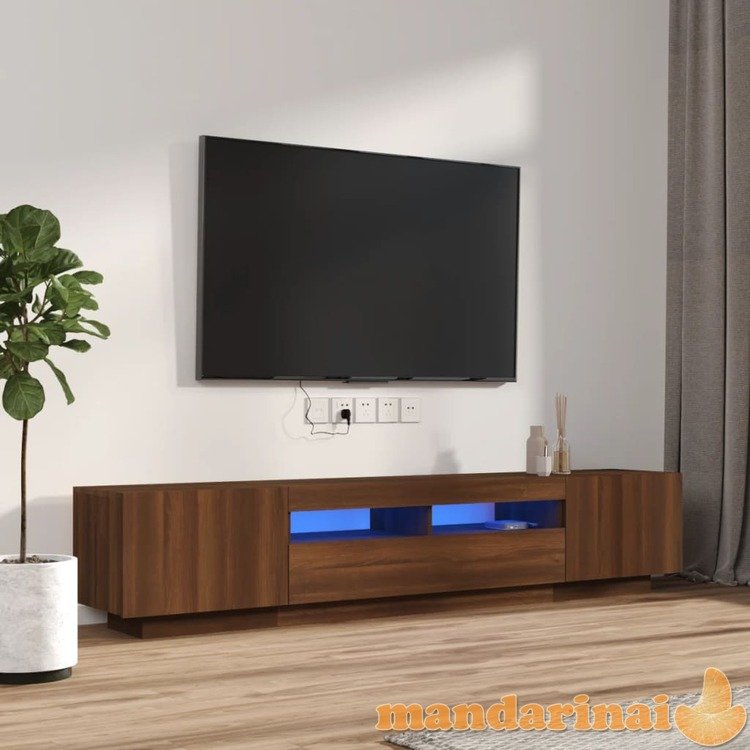 Tv spintelių komplektas su led, 2 dalių, rudas ąžuolo, mediena