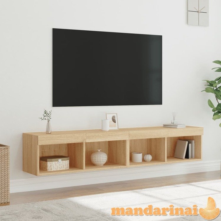 Tv spintelės su led lemputėmis, 2vnt., ąžuolo, 80x30x30cm