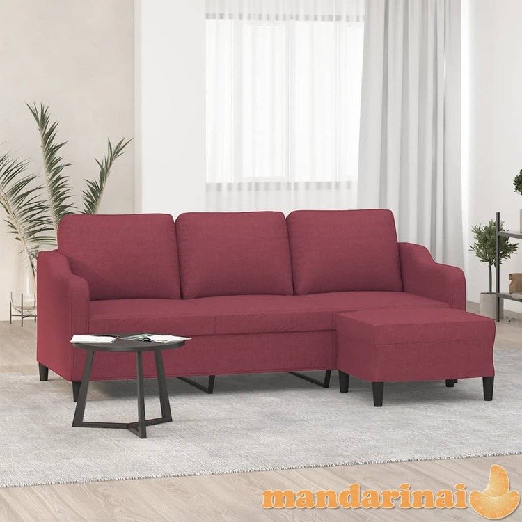 Trivietė sofa su pakoja, raudonojo vyno spalvos, 180cm, audinys