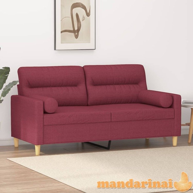 Dvivietė sofa su pagalvėlėmis, raudonojo vyno, 140cm, audinys