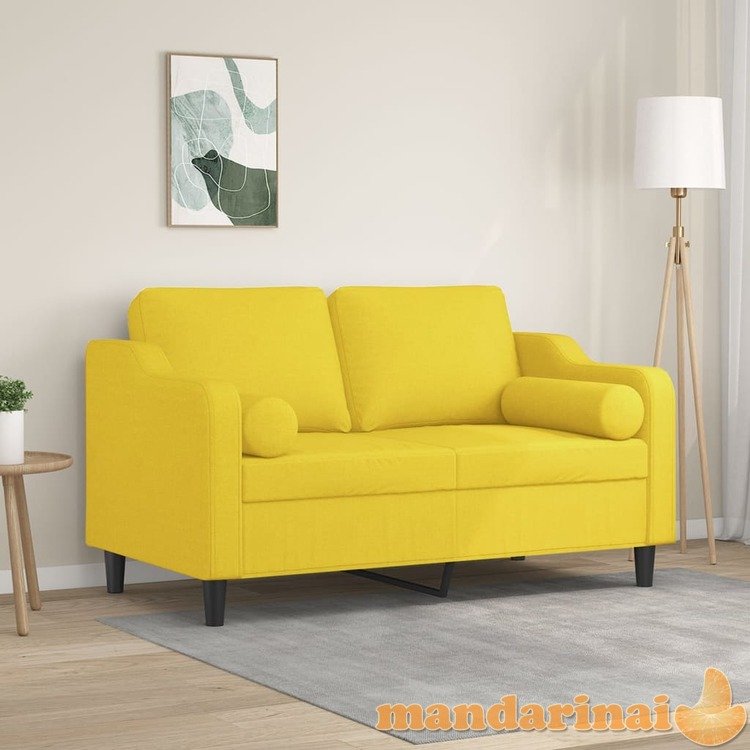 Dvivietė sofa su pagalvėlėmis, šviesiai geltona, 120cm, audinys