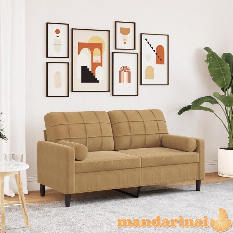 Dvivietė sofa su pagalvėlėmis, rudos spalvos, 140cm, aksomas