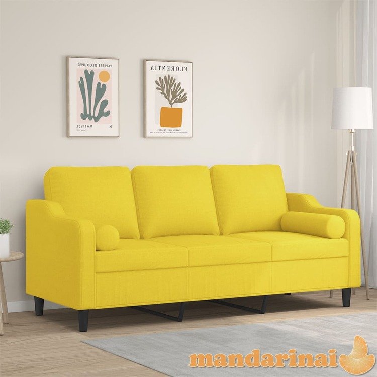 Trivietė sofa su pagalvėlėmis, šviesiai geltona, 180cm, audinys