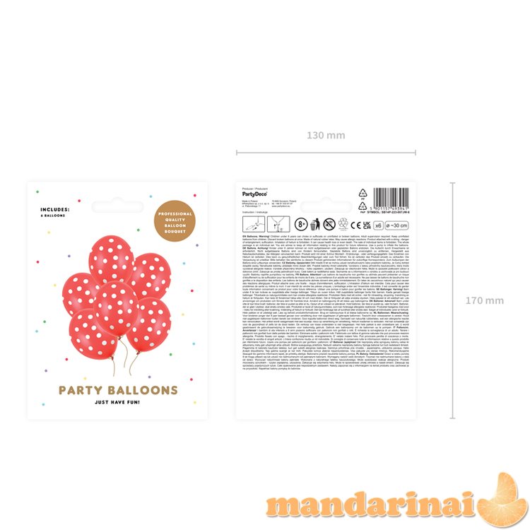 Balloons 30cm, Dots, Pastel Poppy Red (1 pkt / 6 pc.)