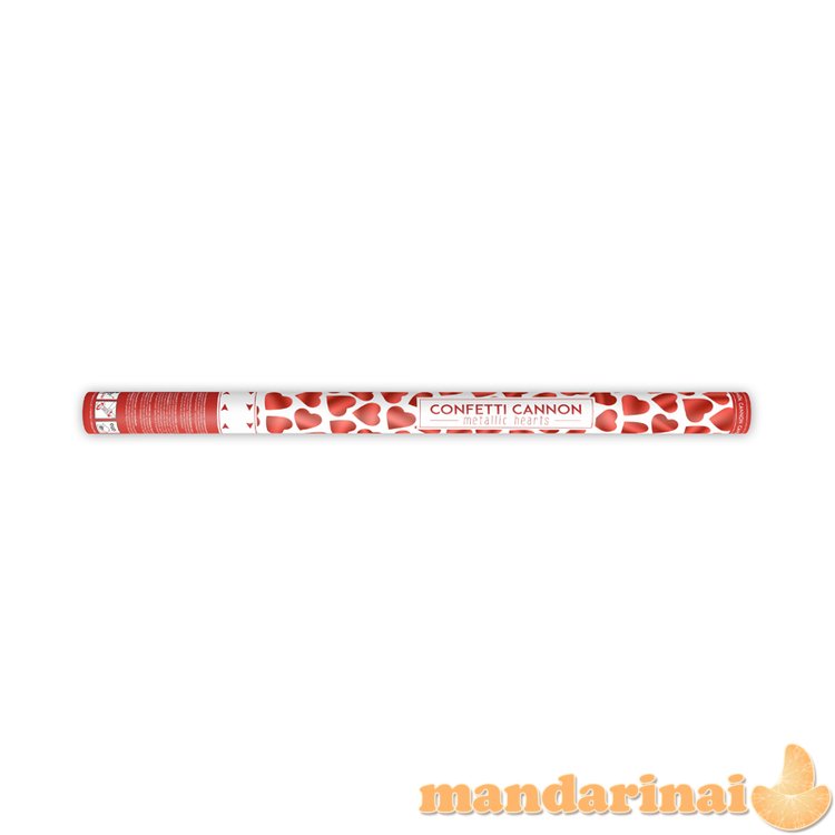 Confetti cannon with hearts, red, 80cm