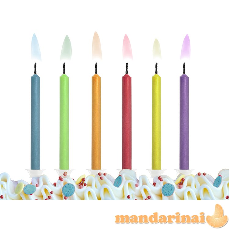 Birthday candles Coloured Flames, mix (1 pkt / 6 pc.)