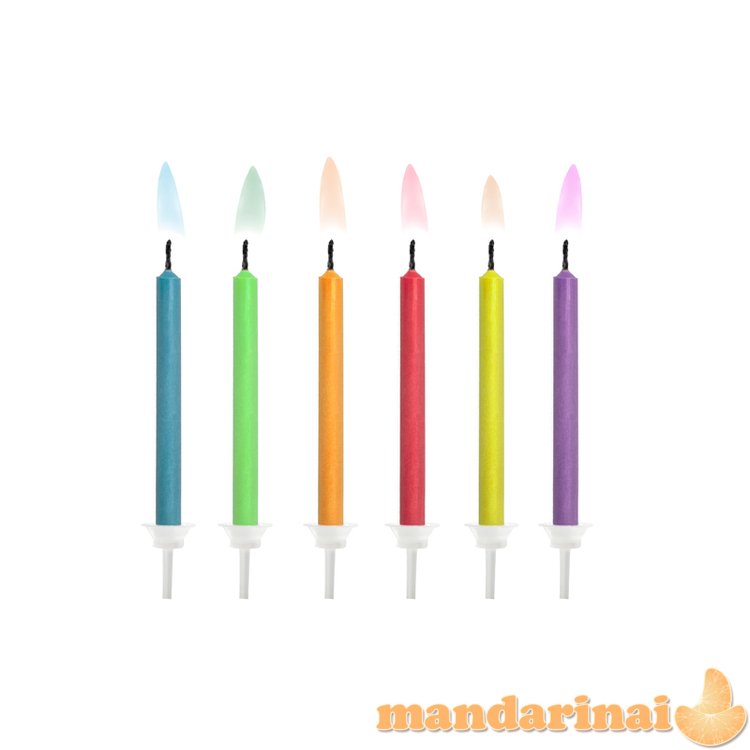 Birthday candles Coloured Flames, mix (1 pkt / 6 pc.)