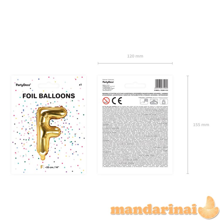 Foil Balloon Letter F , 35cm, gold