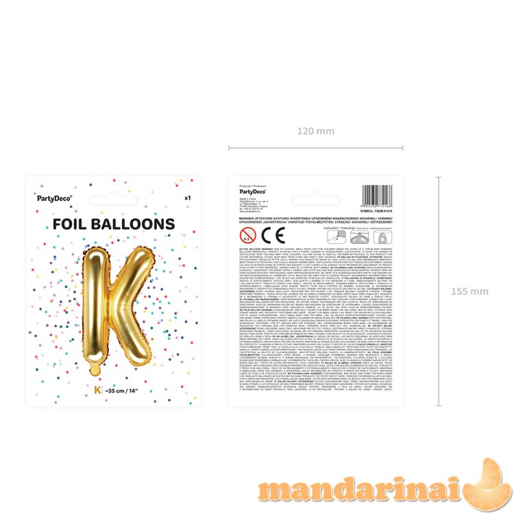 Foil Balloon Letter K , 35cm, gold