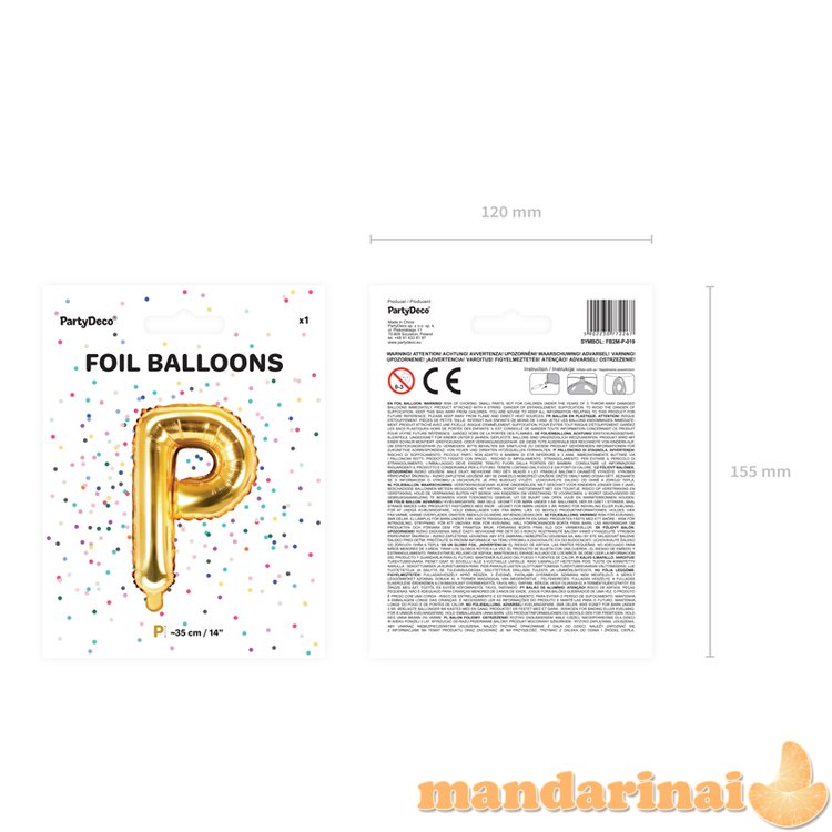 Foil Balloon Letter P , 35cm, gold, 1piece