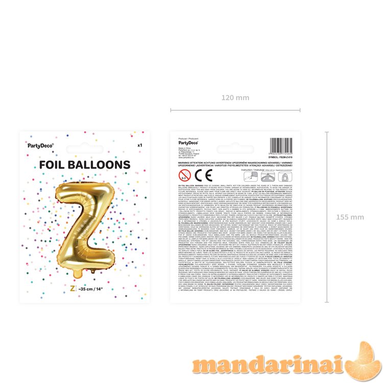 Foil Balloon Letter Z , 35cm, gold