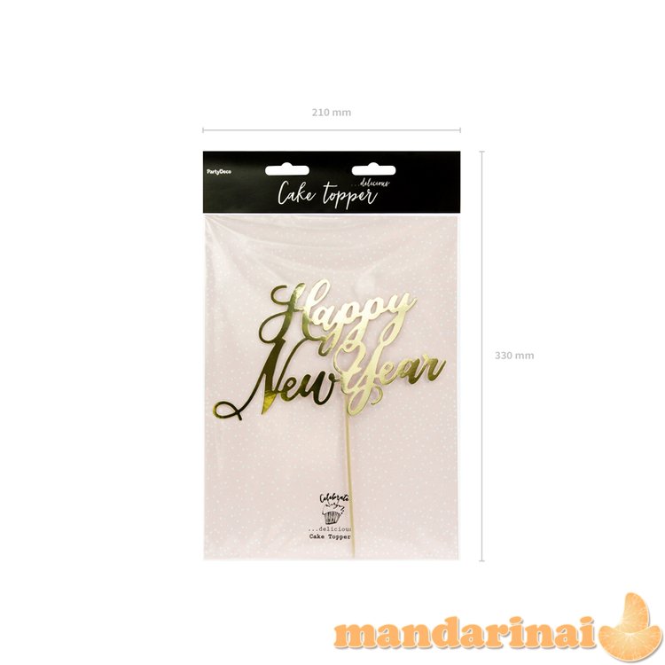 Cake topper Happy New Year, gold, 24cm